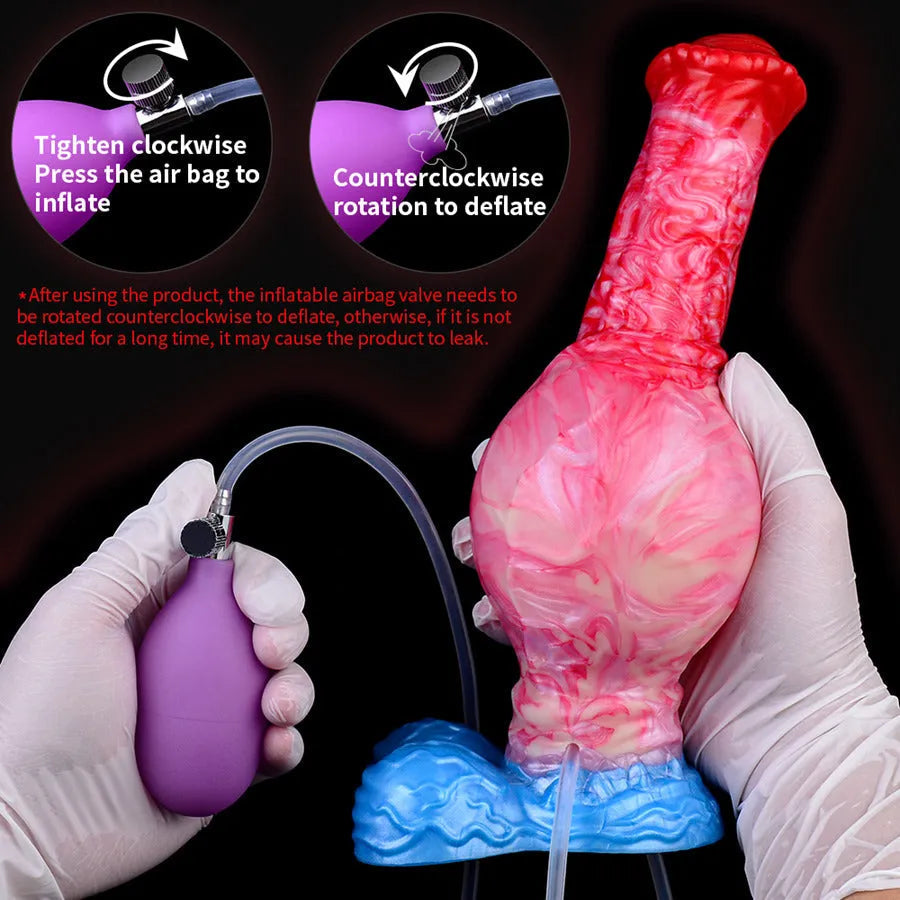 Gode Cheval Fantasy Gonflable Éjaculateur avec Nœud 24,2 cm