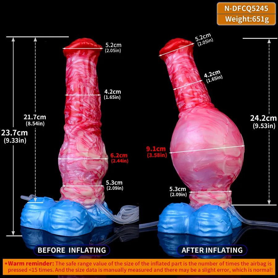 Gode Cheval Fantasy Gonflable Éjaculateur avec Nœud 24,2 cm