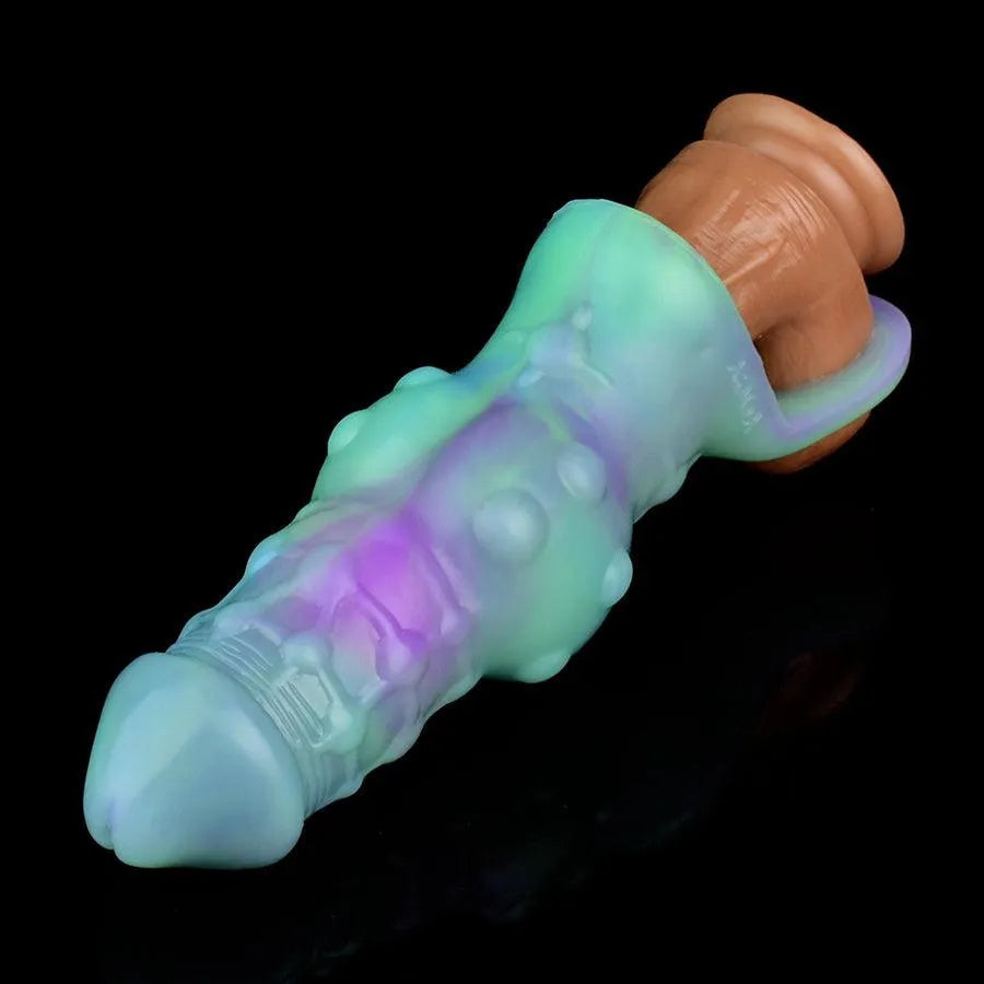 18,2 CM Verte Fantasy Texturée Lumineux Gaine à Pénis