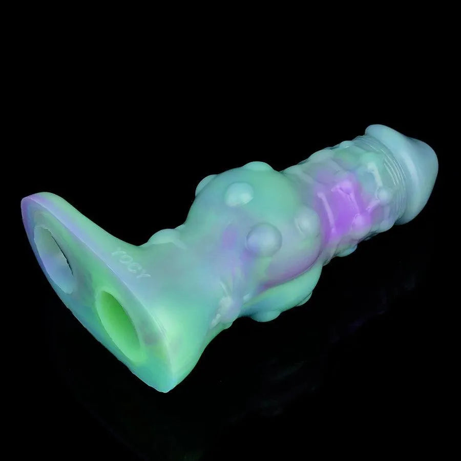 18,2 CM Verte Fantasy Texturée Lumineux Gaine à Pénis
