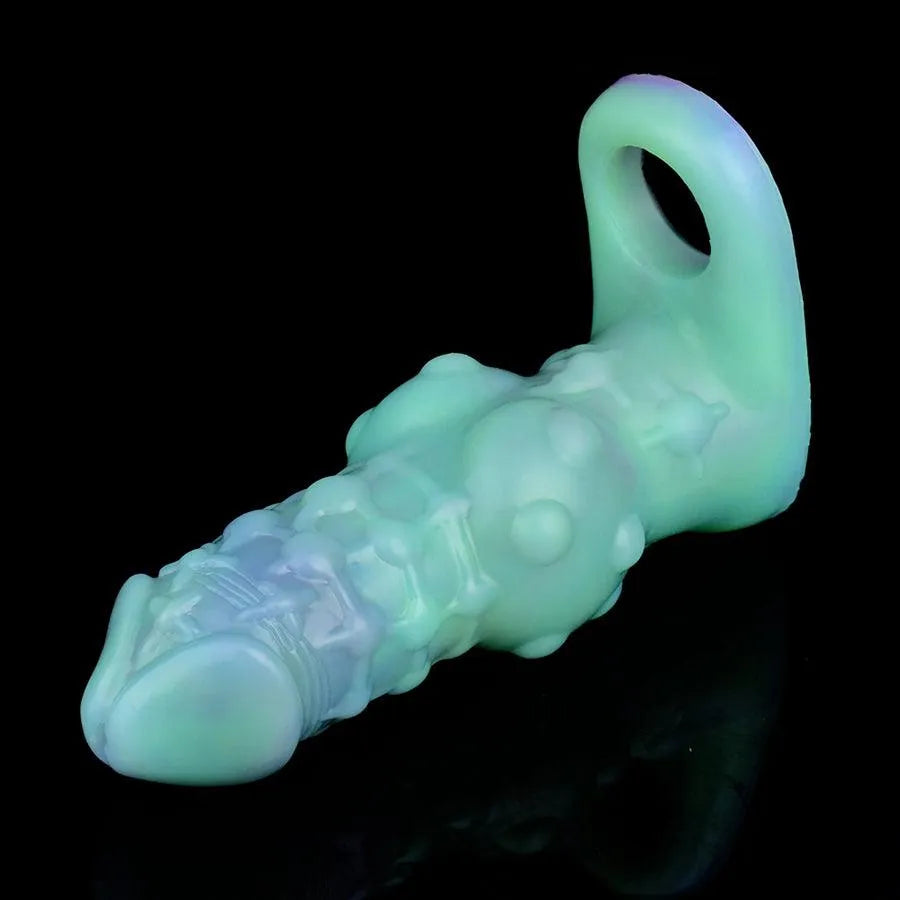 18,2 CM Verte Fantasy Texturée Lumineux Gaine à Pénis