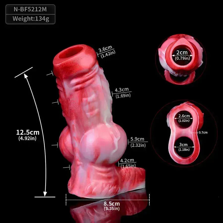 Gaine à Pénis Silicone Fantaisie Rouge à Reliefs