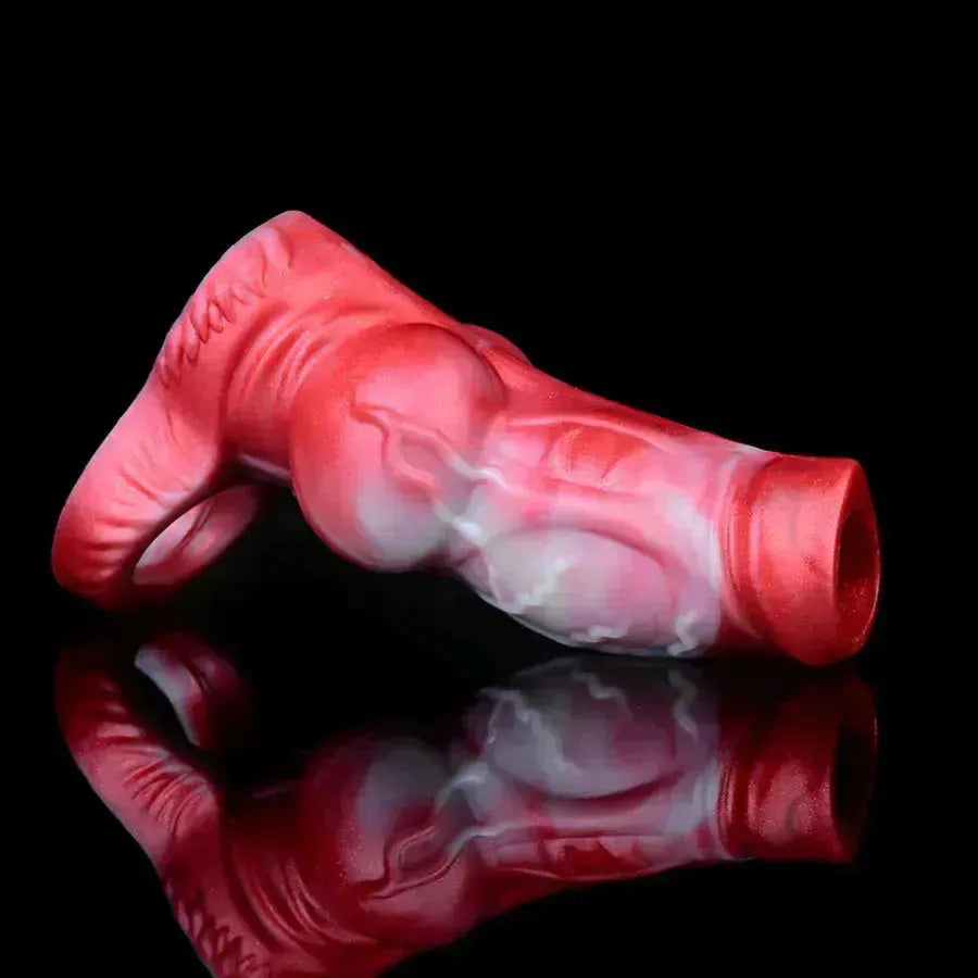 Gaine à Pénis Silicone Fantaisie Rouge à Reliefs