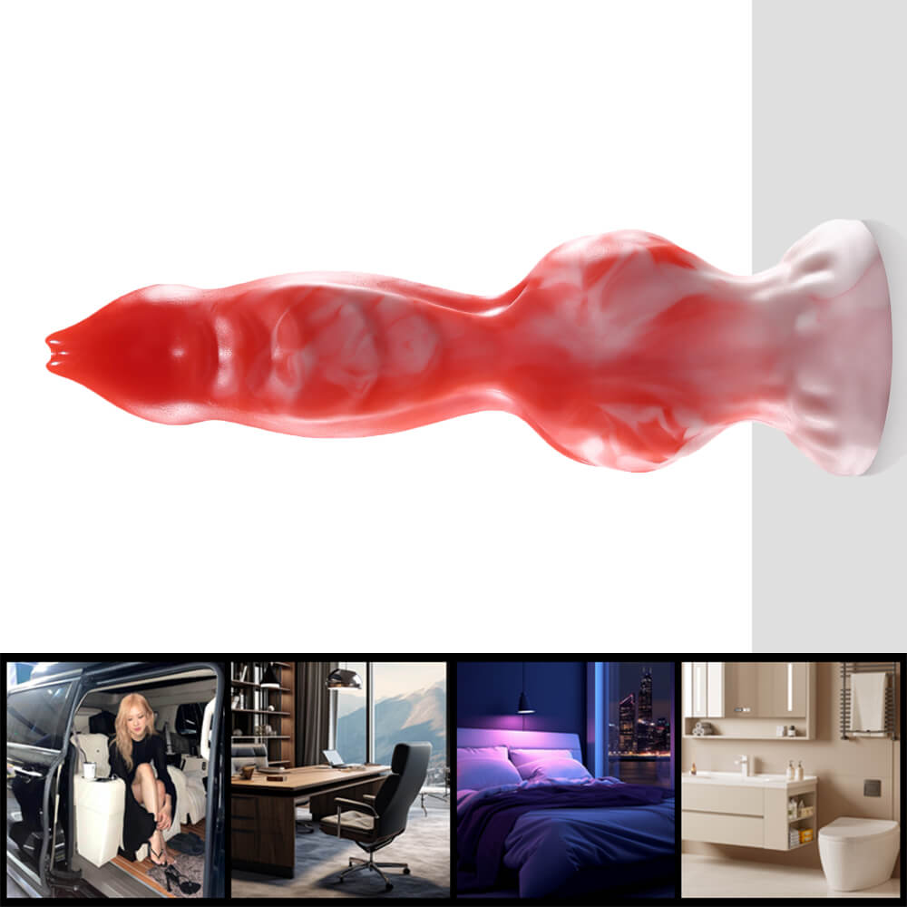 36 Cm Gode Chien Fantasy En Silicone À Nœuds Texturés Rouges