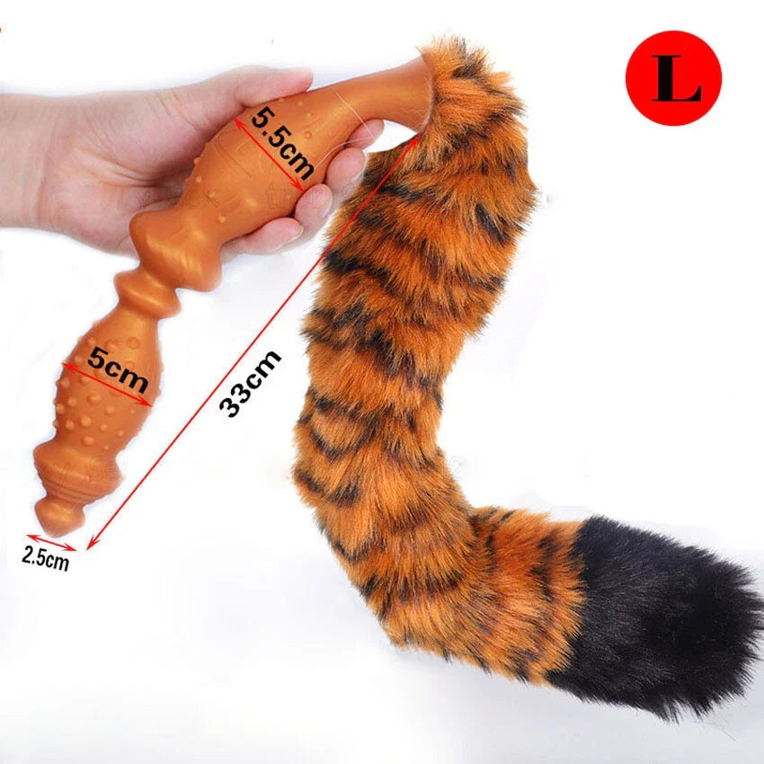 Plug Queue de Leopard avec Longues Perles Anales