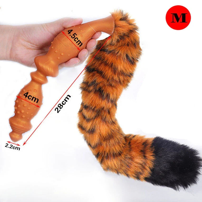 Plug Queue de Leopard avec Longues Perles Anales