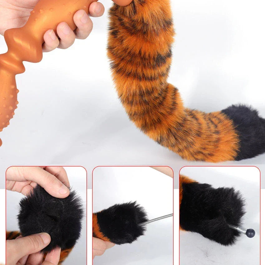 Plug Queue de Leopard avec Longues Perles Anales