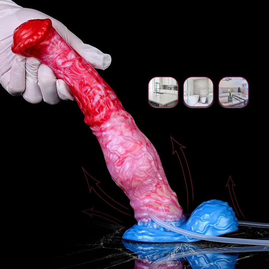 Gode Cheval Fantasy Gonflable Éjaculateur avec Nœud 24,2 cm